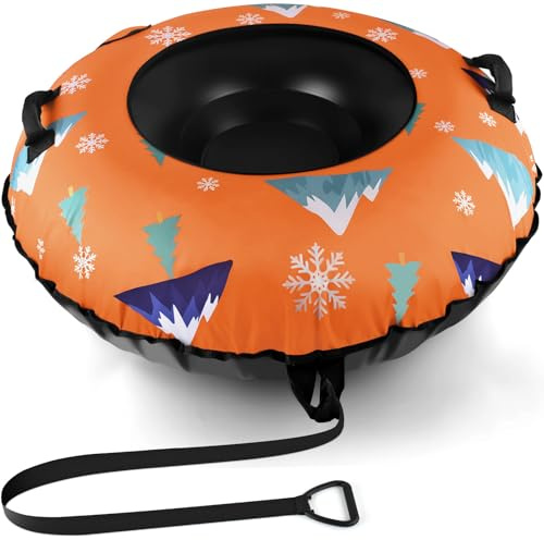 BROTOU Snow Tube, Schlitten Rodel Reifen Schlitten Schneereifen Rutschreifen 122cm/48 Inch mit 2 Reparaturflicken,Griffen und Canvas Bezug Aufblasbare Schlitten für Wintersport Outdoor