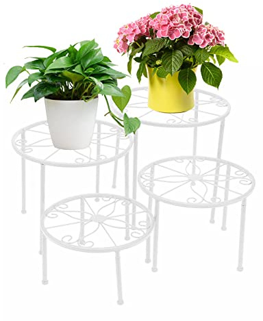 Blumenständer 4-in-1 Set, Blumenhocker aus Metall, dekorativ für Garten/Terrasse (Weiß)