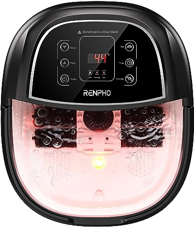 RENPHO Fussbad mit Massagefunktion,Geschenke für Männer,Fußbad Massagegerät Elektrisch mit Timer,Fussbadewanne mit Massage mit Temperatureinstellung,Fußmassagegerät ,Schwarz + Weiß