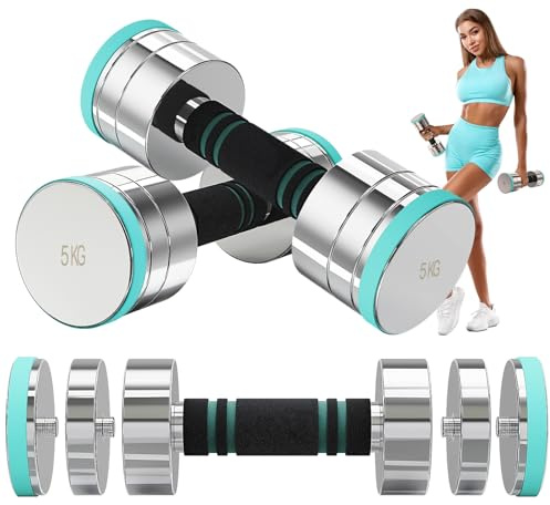 Dripex Hanteln Set 2x5kg, Verstellbare Kurzhanteln 2er Set oder Einzeln aus Stahl, Gewicht von Einzelnen Hantel: 2,5kg, 5kg, 7,5kg, 10kg, 15kg, 25kg, 30kg für Zuhause Silbergrau