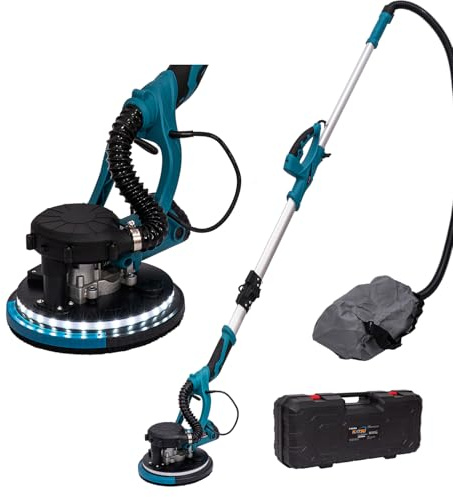 KATSU Tools Elektrischer Trockenbauschleifer 800W mit klappbarem Teleskopgriff, automatischer Staubabsaugung, LED-Licht, variabler Geschwindigkeit, 225 mm Schleifscheiben, im Koffer