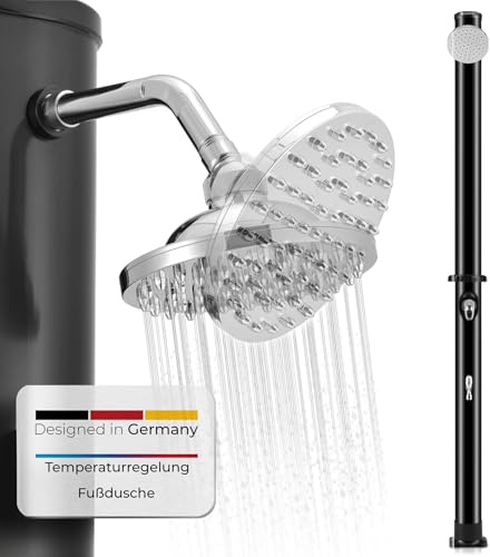 Juskys Solardusche Victoria 20 Liter - 220 cm - bis 60°C - mit schwenkbarem Duschkopf, Fußdusche & Gartenschlauch Anschluss Gartendusche Außendusche