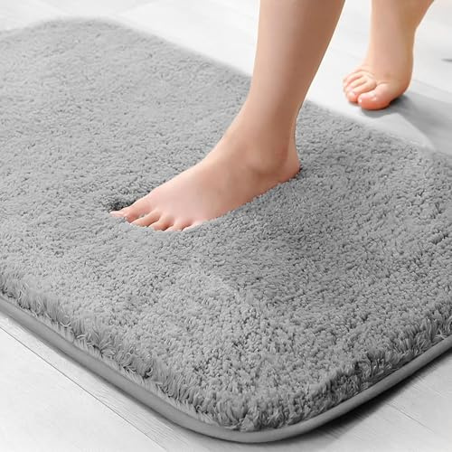wyewye Mikrofaser-Badematte, Fußmatte, Haustiermatte, 2 cm, super dicker Badteppich, Badezimmerteppich, 40 x 60 cm, grau, maschinenwaschbar, rutschfest, super saugfähig, flauschig, Anti-Schimmel