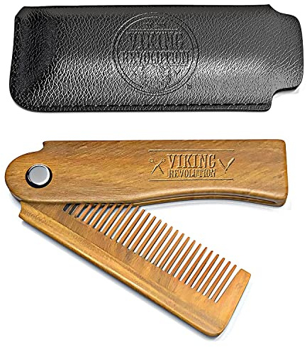 Viking Revolution - Bartkamm - Faltbarer Bartkamm Männer für Herren mit Etui - Sandelholz & Natürlicher Butterfly Kamm mit Geschenkbox - Herren Geschenke - Weihnachtsgeschenke für männer