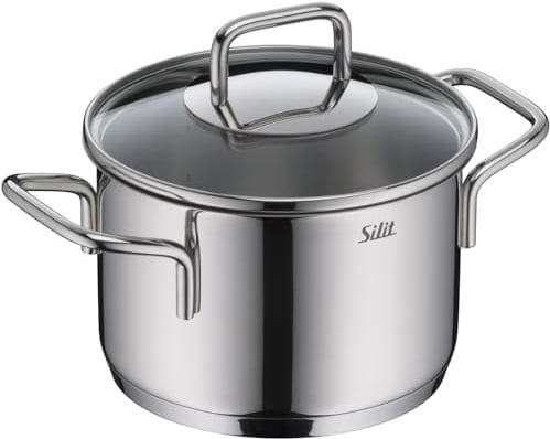 Silit Extra Cook, Kochtopf 16 cm mit Glasdeckel, Innenskalierung, breiter Schüttrand, hochwertiger, spülmaschinenfester Crominox-Edelstahl, Bratentopf klein, optimale Wärmeverteilung, Induktion
