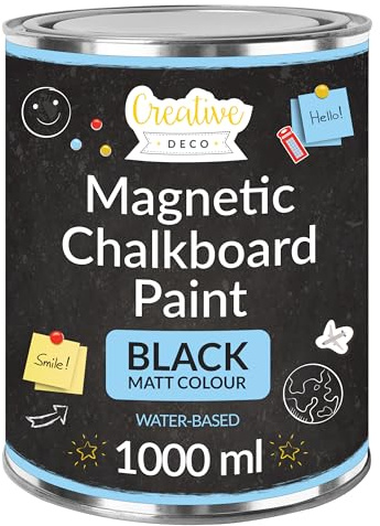 Creative Deco Magnetisch Schwarz Wandfarbe Kreidefarbe Tafelfarbe | 1000ml | 2 m² Effizienz mit 3 Schichten | Für Wand, Holz, Metall, Glas | Wasserbasis | Kreideschreiben und Zeichnen