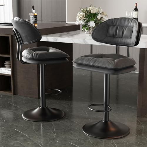Hawthyhome Barhocker 2er Set mit Lehne Doppellagige Barstuhl Dunkelgrau | Ergonomischer Sitz, Barstuhl, Doppellagige Polsterung, Küchenhocker, Heimbar, Esszimmer, Barinsel, BarHocker