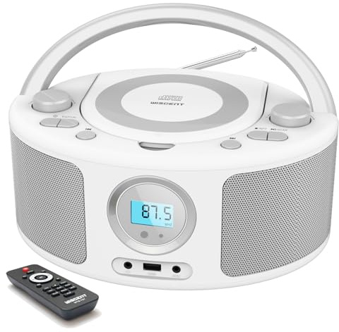 Tragbar CD Radio Boombox mit Bluetooth (CD-Player, Fernsteuerung, Bluetooth, UKW Radio, USB, AUX-In, 2 x 2 Watt RMS),Radio mit CD Player Stereoanlage