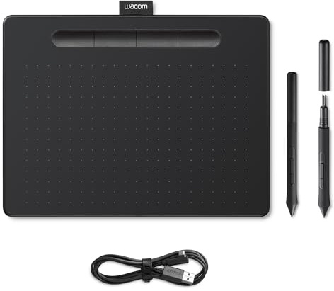 Wacom Intuos Medium Zeichentablett - Tablet zum Zeichnen & zur Fotobearbeitung mit druckempfindlichem Stift schwarz - Ideal für Home-Office & E-Learning