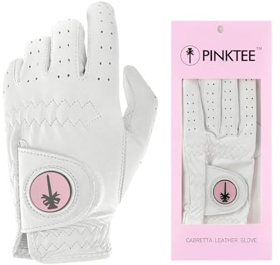 CROWNBLANKS Damen Golfhandschuh für die Linke Hand, 1 Stück Golfhandschuhe aus weich Cabretta-Leder mit abnehmbarem magnetischem Ballmarker, Vollfinger (Rosa, 20)