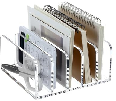 UOSIWYA Briefablage Acryl Organizer, Schreibtisch Briefhalter 5 Fächer Transparent Briefständer Ablagefächer für Brief Bücher Dokumentenhalter Organizer Aufbewahrung