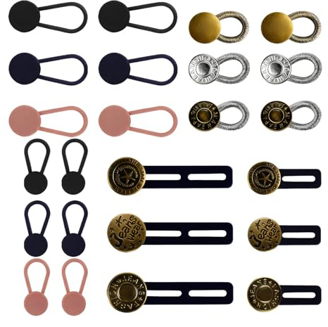 24 Stück Hosenbunderweiterung Knopf, Ohne Nähen Verstellbarer Hosenknopf Verlängerung, Jeans Knöpfe und Hosen Expander Button, Bundverlängerung, Knopfverlängerung, für Hemd Hosen Kleid