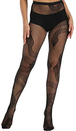 XIUSEMY Damen Sexy Strumpfhose Schwarz Netzstrümpfe Gemusterte Strumpfhose | Spitze Leggings,Fischnetz Strümpfe,Party Outfit,High Waist,Cosplay,Halloween,Elastisch,Netz Leggings