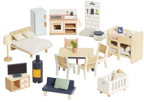 Le Toy Van - Wooden Dolls House Full Starter Furniture & Accessories Play Set for Dolls Houses, Dolls House Furniture Sets - Ages 3+