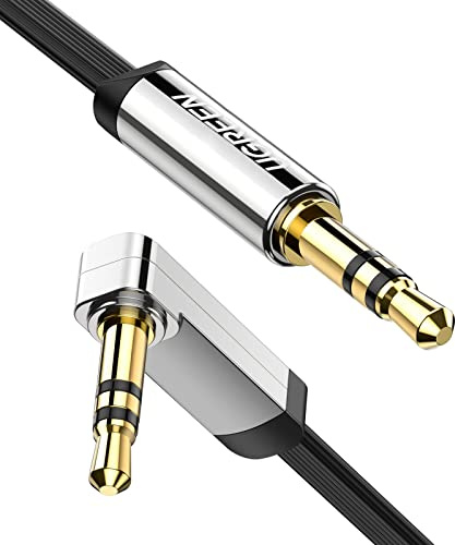 UGREEN Aux Kabel Auto 3.5 mm klinkenkabel 90 Grad Aux Kabel mit Winkelstecker für Auto Audiosystem, TV, Soundbar, Lautsprecher, Handy, Kopfhörer usw.(0.5m)