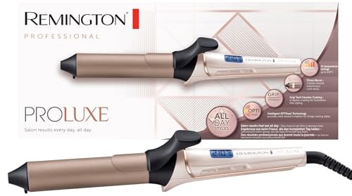Remington Lockenstab große Locken [32mm] PROluxe Digital (OPTIheat-Technologie, Grip-Tech-Keramik-Beschichtung) -LCD-Display bis 210°,sanfte Wellen für feines bis kräftiges Haar, Schwarz/Braun, CI9132