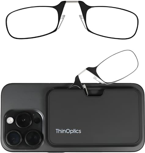 ThinOptics faltbare Lesebrille 1,0 bis 2,5, mit Universaletui, klein, flach | Faltbare Nasenbrille ohne Bügel mit Flex-Fit-Technologie, sitzt direkt auf der Nase, für unterwegs, im Taschenformat, leicht