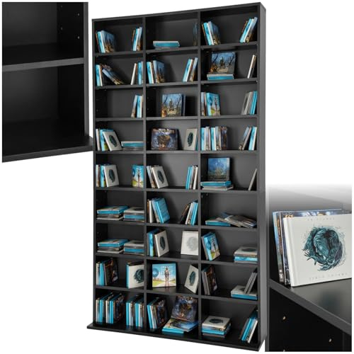 tectake Regal Aufbewahrung, offene Schrank Wand stehend für CDs, DVDs, als Bücherregal, Raumtrenner, Ständer oder Vitrine für Sammlungen und Hobby - schwarz