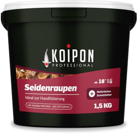KOIPON Seidenraupen 1,5 kg getrocknet, Naturfutter für Koi & Goldfische | Eiweißreiches Naturfutter & Leckerli zur Handfütterung – ergänzend zum Koifutter für japanische Koi & Goldfische