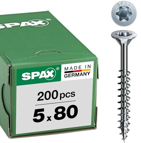 SPAX Universalschraube, 5 x 80 mm, 200 Stück, Teilgewinde, Senkkopf, T-STAR plus T20, 4CUT, WIROX - 0191010500805