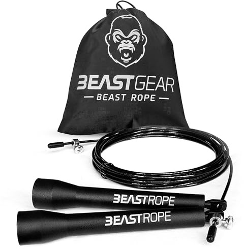 Beast Gear Springseil für Erwachsene - Fitness-Speed-Rope für Ausdauer, Abnehmen Indoor-/Outdoor-Sprungseil zum Boxen, Sport, MMA, Crossfit - Schwarz
