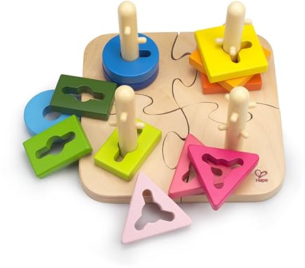 Hape Kreatives Steckpuzzle – farbenfrohes Holzpuzzle, Lernspielzeug zur Förderung von Feinmotorik, Formen- und Farberkennung, Montessori Lernspielzeug, für Kinder ab 18 Monaten