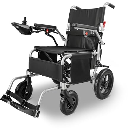 YF001 ZygenAir Robuste Elektrischer Rollstuhl Faltbar Leicht bis 150KG, 500W Motor, 12Ah Lithium-Akku, 24km Reichweite, Bequem zum Zusammenklappen und Transportieren,Silber