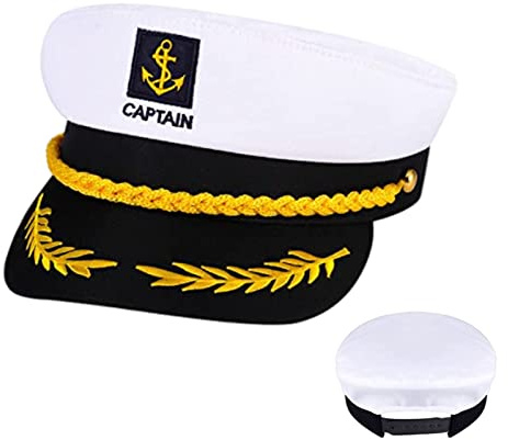 Kapitänsmütze Verstellbare Yacht Schiff Boot Marine Mütze Matrosenmütze | Damen Männer Erwachsene Seemann Hut für Karneval Mottoparty Partys Cosplay,Weiß