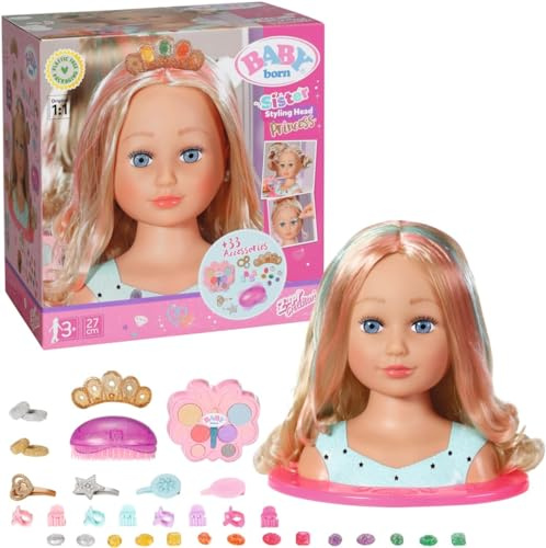 BABY Born Stylingkopf Prinzessin - Puppen Frisierkopf für Kinder ab 3 Jahren - Mit Langen blonden Haaren inkl. Schminkpalette, Bürste & Zubehör - Schminke auch für Kinderhaut geeignet