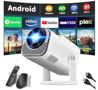 Mini Projector 4K Full HD 1080P [2026 Model] Mini Beamer with WiFi 6 and Bluetooth 5.2 & 270° Rotation Portable Projector with Automatic Keystone Correction HDMI/TV Stick/Memory Stick/Laptop,White