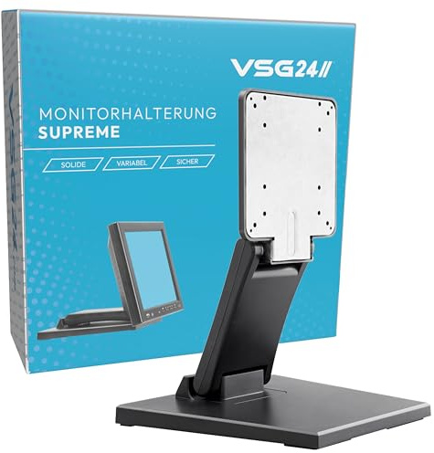 VSG24 Supreme Flexible Monitor Halterung, Stabile VESA 100x100 Tischhalterung, Bildschirm Standfuss POS, Schreibtisch Monitorständer 10-22 Zoll, Touchscreen Kassensystem, Mount Arm für Tisch Schwarz