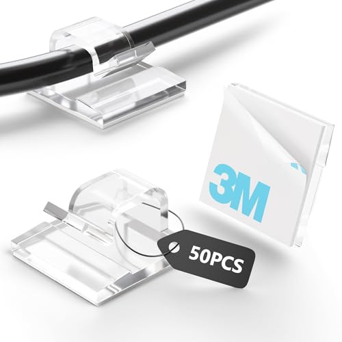 Tesmax Kabelhalter Selbstklebend,Kabelclips Selbstklebend für Kabelmanagement Kabel Organizer Kabelklemmen, Kabelbefestigung Kabelhaken Draht Halter Lichterkette 50 Stück(Transparent)
