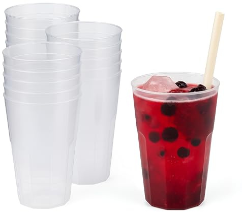Silverkitchen 30x Cocktail Becher 0,3 L transparent aus PP 6-eckig Made In Germany Hartplastik Trinkbecher bruchsichere Cocktailbecher mehrweg