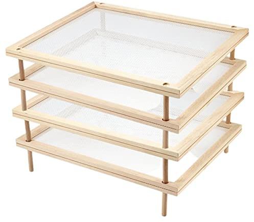 GIMOCOOL Trockner Tablett Gestell Kräuter Trocknen Gestell Kräutertrockner Nudeltrockner Pastatrockner aus Holz Trockenplatte Trockennetz für Pasta Pilze, 4-lagig