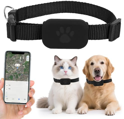 XJJAUGKLY GPS Tracker Katze, Wasserdicht Bluetooth Haustier Locator, GPS Tracker Für Hunde ohne ABO, mit verstellbarem Halsband, Kompatibel mit iOS und Android, für Kätzchen & Welpen - Schwarz