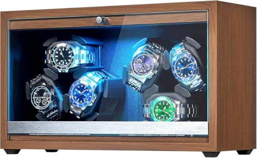 ANWBROAD Uhrenbeweger für 6 Uhren Spinner mit LED und Superleisen Mabuchi-Motor Automatik Uhrenbeweger 4 Rotationsmodi Uhrenschüttler Geschenk JWW003A