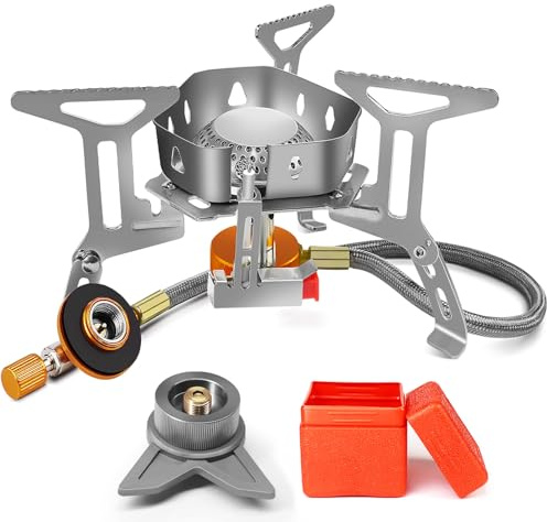 AUTOPkio Campingkocher 3500W, Winddicht Gas Campingkocher mit Piezozündung Faltbar Gaskocher Gasbrenner mit Adapter Gasherd für Outdoor Picknick Trekking Hiking Wandern