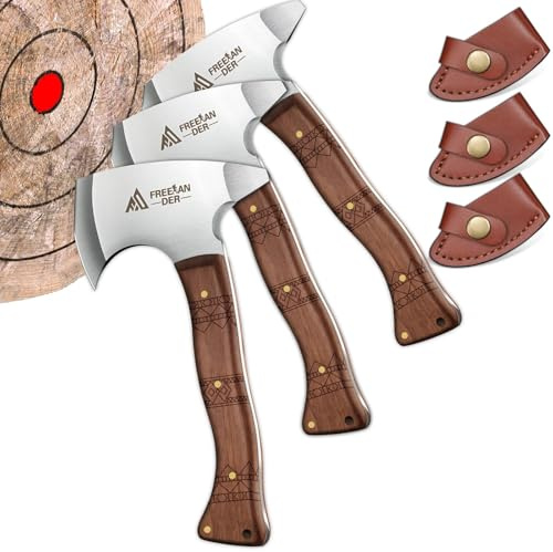Freelander Beil Axt Set 3-teilig, 20CM Camping Beil Kleine Leichte, Full Tang Handbeil mit Scheide, Mini Wikinger Axt Klein Outdoor für Bushcraft
