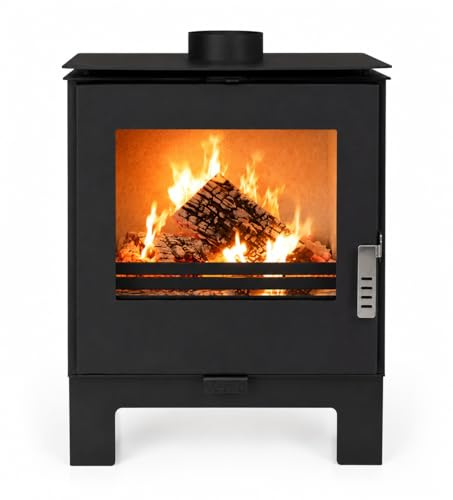 Kaminofen VERSO RHEIA L 5 kW – Moderner Holzofen freistehend, BImSchV Stufe 2, EcoDesign 2022, EEK A, Kamin Ofen mit Sichtfenster & Standfüßen