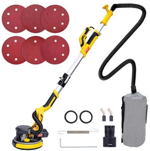 HYCHIKA Trockenbauschleifer, Wandschleifer, 750W Wand Schleifer mit Absaugung, Ausziehbarer Faltbarem Griff, Schleifgiraffe mit 6 Gänge schalten und LED-Licht Schleifteller Ø 214mm