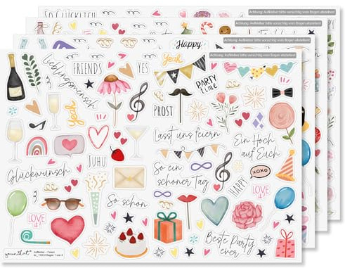 younikat Aufkleber-Set für Geburtstagsgeschenke I über 200 Sticker zum Basteln I permanenthaftend I DIY Happy Birthday Scrapbooking-Aufkleber I Fotoalbum Gestalten I Scrapbook Zubehör I dv1166