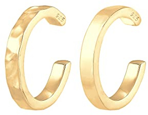Elli Earcuff Set Silber 925 Vergoldet 24K Ohrmanschette Damen Ohrringe für Frauen Ohrklemme Gehämmert Durchmesser 13mm Helix 0304210119