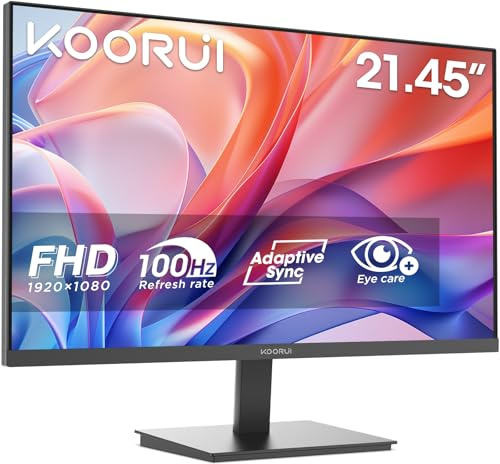 KOORUI E2212F 21.45 Zoll Monitor, FHD 1080p 100Hz Business Monitor, Adaptive Sync HDMI/VGA, Eye Care PC Bildschirm, Ultra-Slim Design für Büro und Home Office, VESA 100 x 100mm