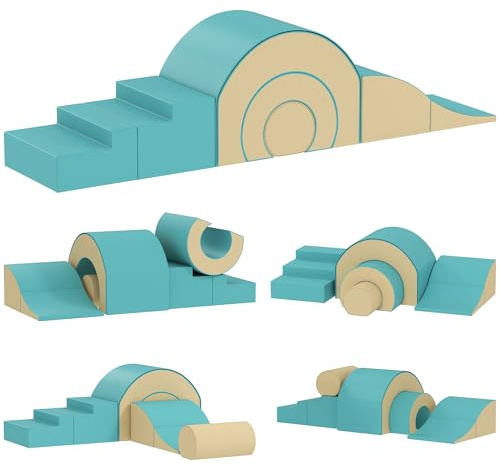 AIYAPLAY Schaumstoff Bausteine Kinder 5 TLG. Klettern Softbausteine Riesenbausteine Großbausteine Bauklötze Bausteinset Kunstleder Sand+Grün