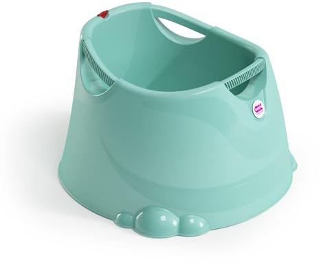 OKBABY Oplà Kleinkinder-Badewanne - Ergonomischer Sitz mit Rückenlehne - Komfortgriff zum Tragen - Hygienisch und leicht zu reinigen - auch für kleine Badezimmer, für innen und außen - Türkis