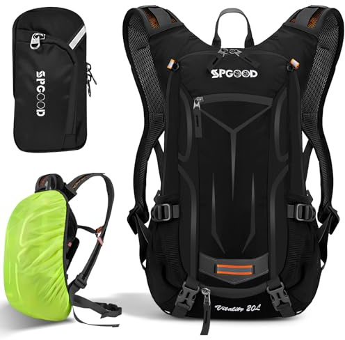 SPGOOD Fahrradrucksack 20/25/30L Wasserdicht & Leich(25L Schwar) | 6 Farben MTB Rucksack für Herren & Damen mit Helmnetz Regenschutz, Trinksystem-Kompatibel für Radfahren, Klettern, Skifahren