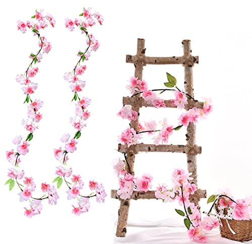 duoyif Blumengirlande Künstliche Kirschblüten Girlande 1.8 Meter 2 stück | Blumenrebe Blumengirlande hängen Seide Blume Aesthetic Girlande Hängend Vines Für Hochzeit Party Garten Zimmer Weihnacht Deko