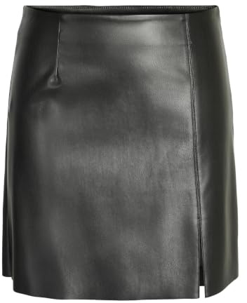 NOISY MAY Damen Nmclara Penny Pu Hw Slit Skirt Noos Rock, Schwarz, M EU