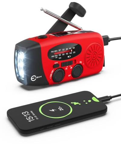 Solar Radio, Esky Kurbelradio AM/FM Wasserdicht Tragbare Radios SOS Alarm Notfallradio mit Power Bank LED Taschenlampe 260g Ultra Tragbares Notfallradio für Notfall Wandern Ourdoor