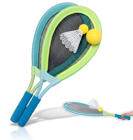 alldoro XL Federball & Soft-Tennis Set, 4-TLG. Riesen Outdoor-Beachball-Set | Jumbo-Badminton Set, 2 große Schläger (62 cm), für Garten, Strand & Pool, Outdoorspiel für Kinder ab 5 Jahren & Erwachsene